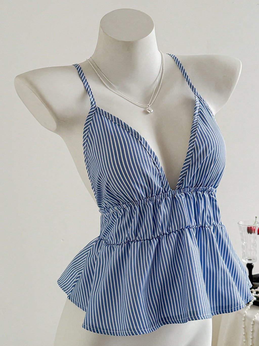 Elamini Casual Striped Backless Halter Top, Summer