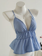 Elamini Casual Striped Backless Halter Top, Summer