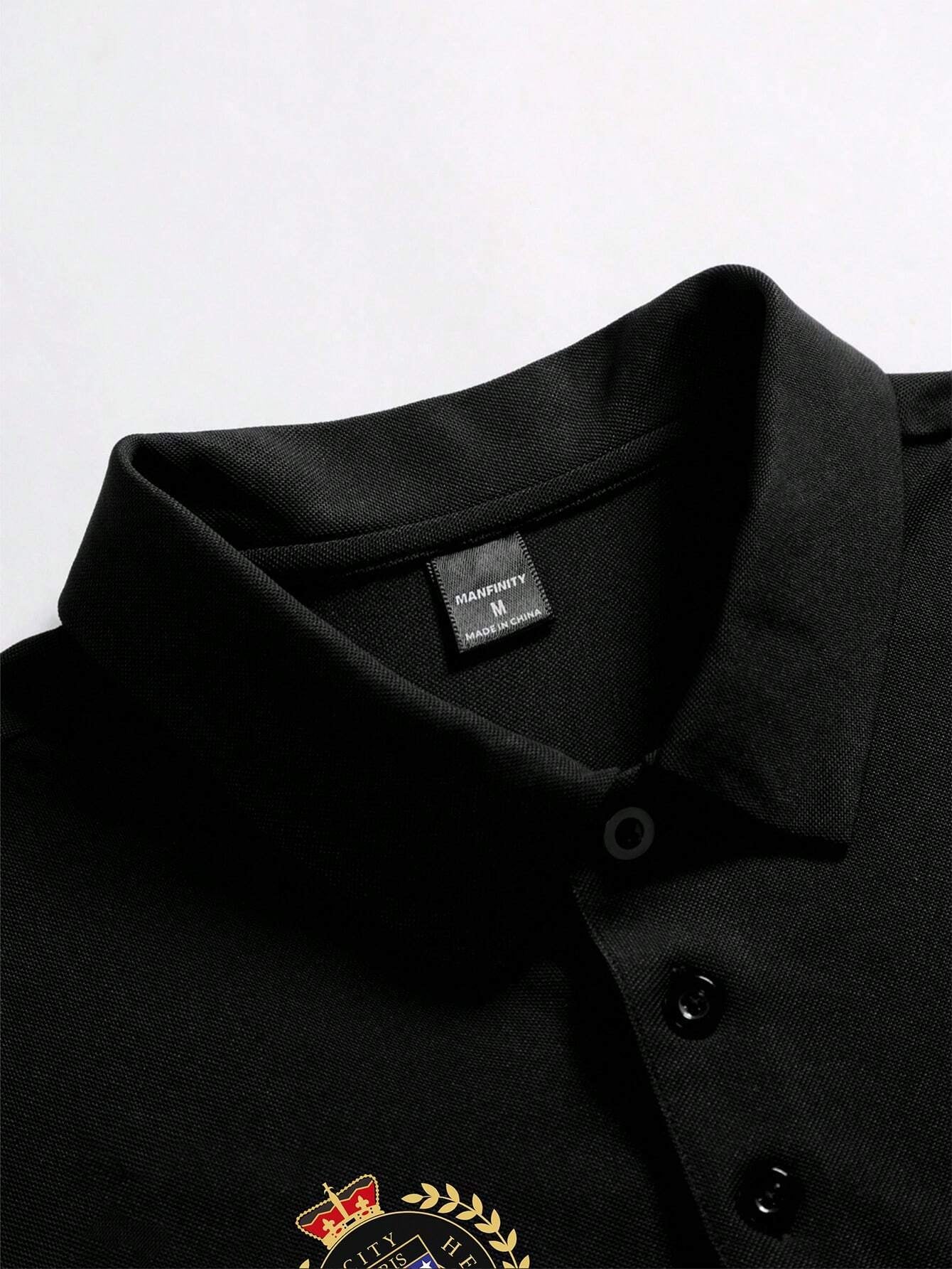 Manfinity Sporsity Men'S Front-Button Short Sleeve Letter Print Casual Polo Shirt