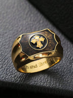 Europe and the United States New Simple Creative Gold Man-Made Onyx Cross Faith and Power Ring Men'S Niche Party Jewelry Gift