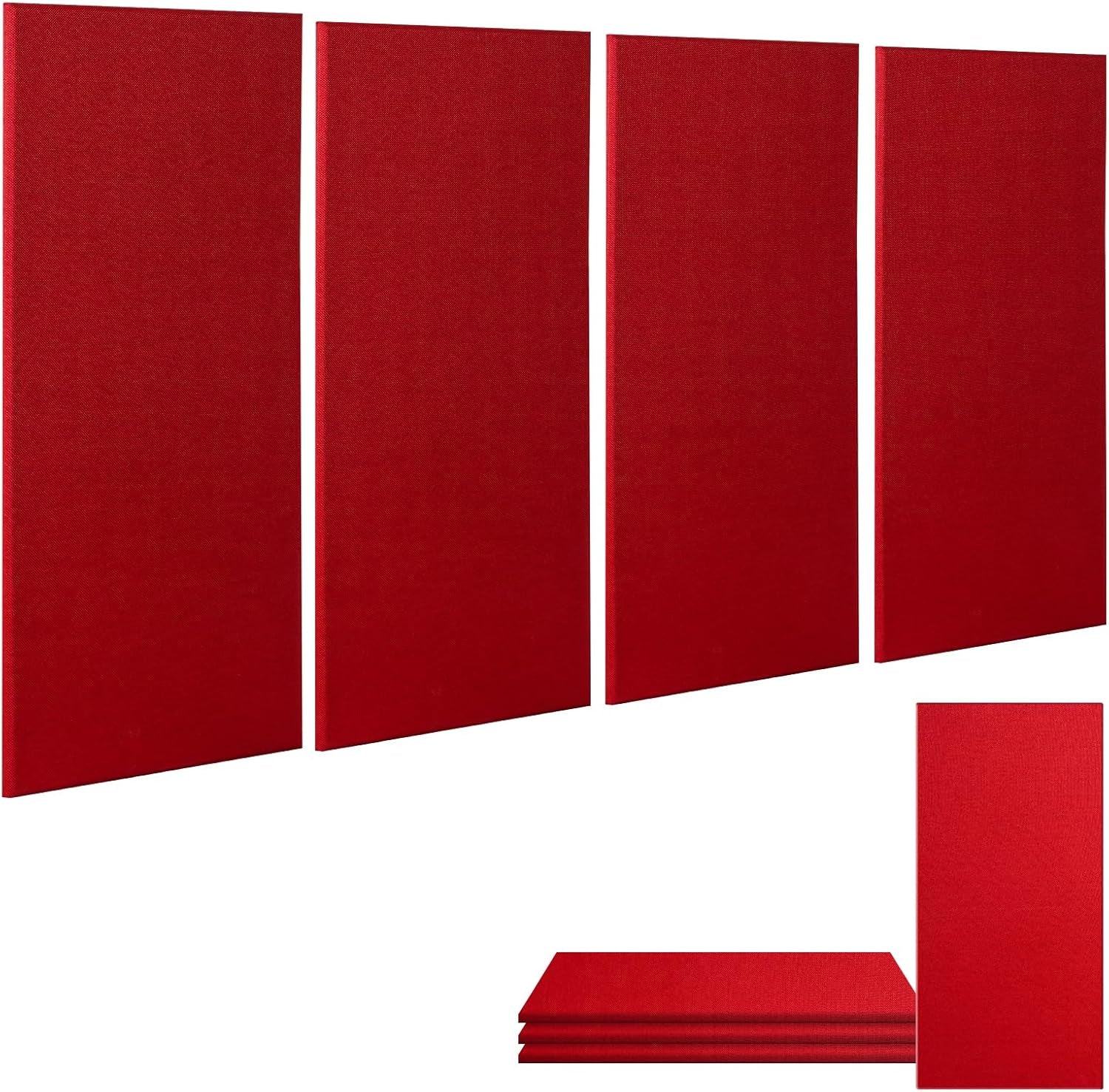 4 PCS Acoustic Panels Sound Absorbing Wall Art, Fabric Acoustic Wall Panels, 23.6"X11.8" Sound Absorbing Panels, Self Adhesive Sound Proof Panel, Noise Dampening Panels Studio Red