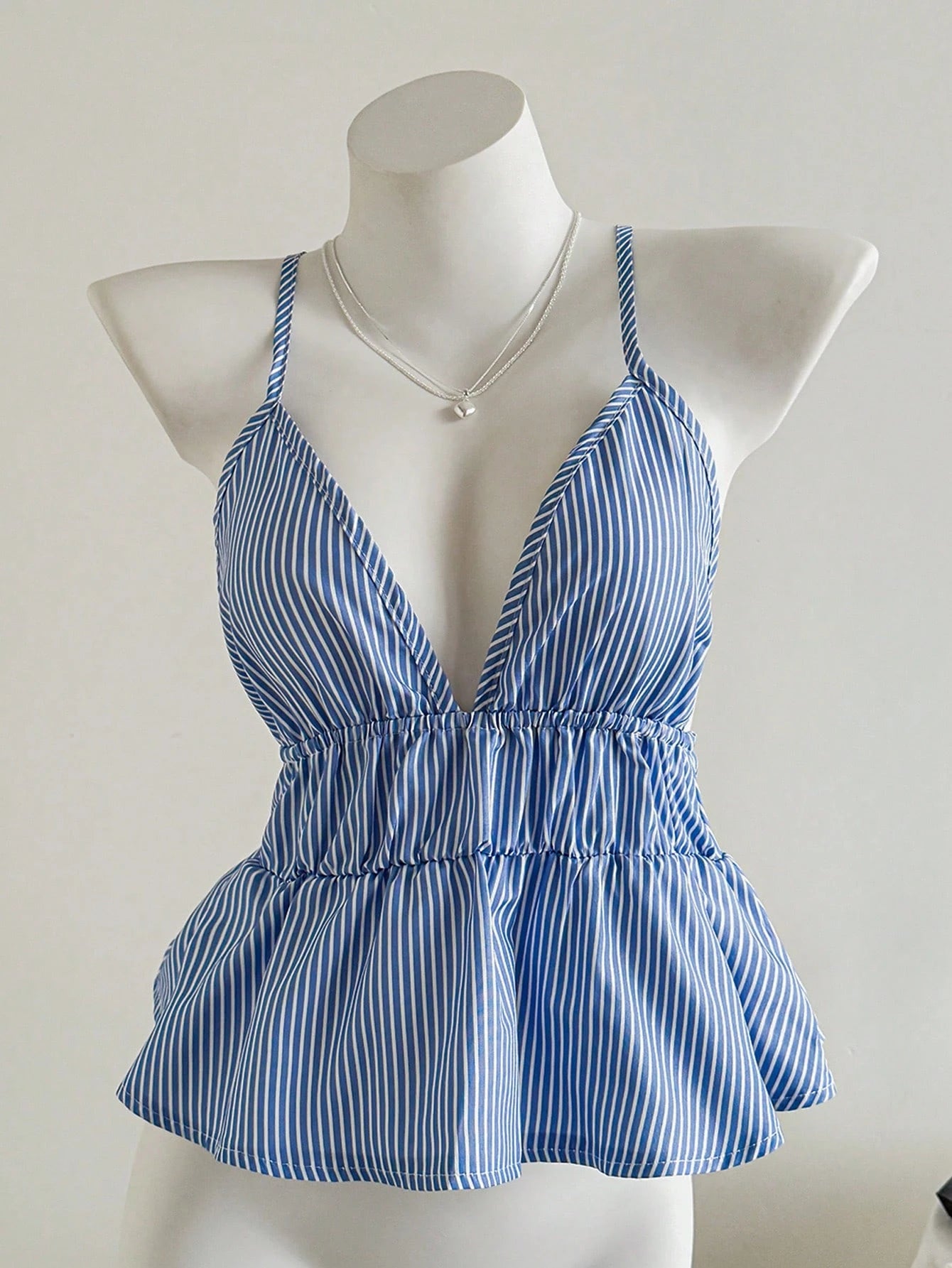 Elamini Casual Striped Backless Halter Top, Summer