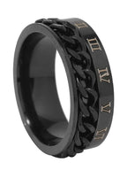 1Pc Men Roman Numeral Detail Chain Decor Ring, Stainless Steel Jewelry Goth Punk Jewelry for Jewelry Gift