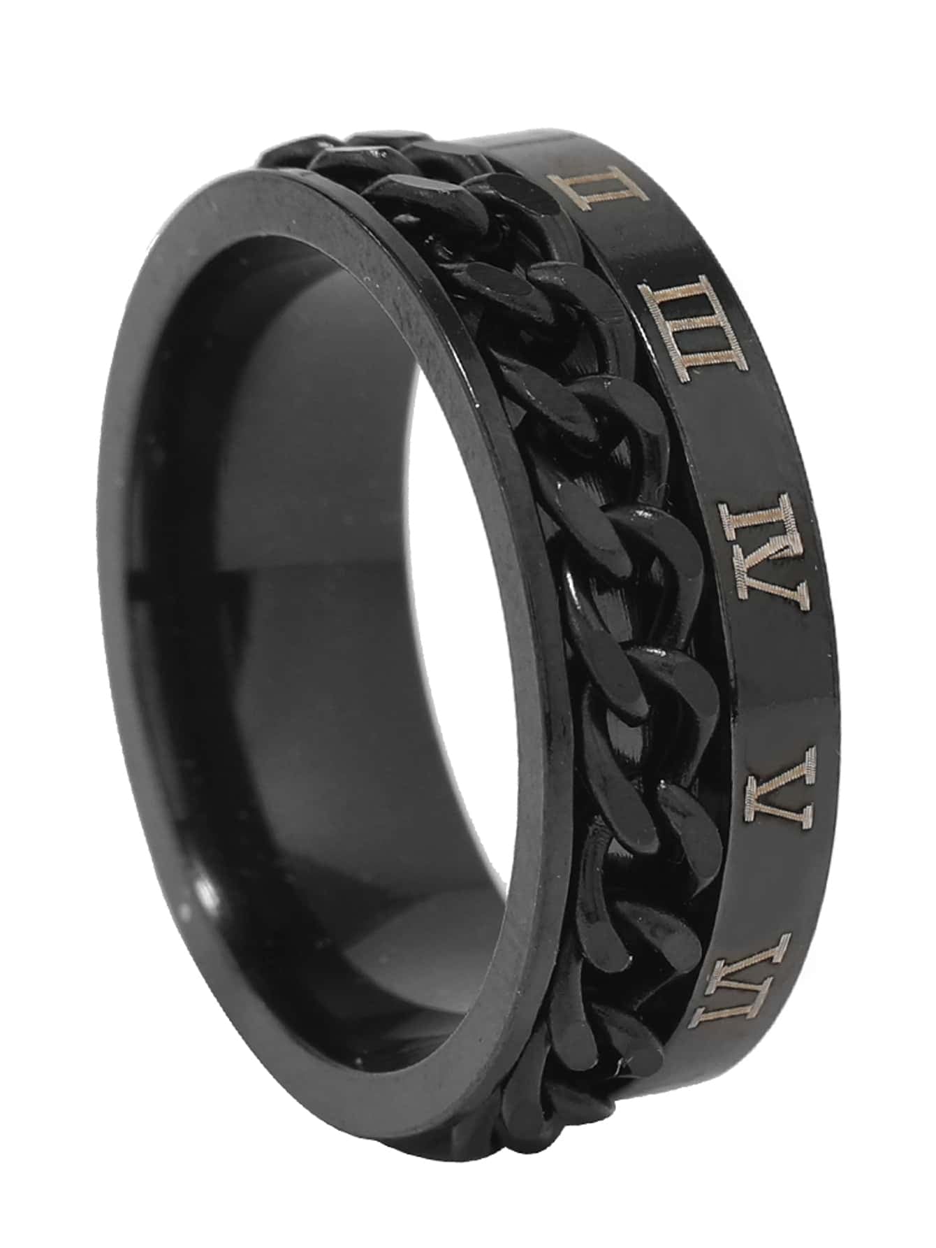 1Pc Men Roman Numeral Detail Chain Decor Ring, Stainless Steel Jewelry Goth Punk Jewelry for Jewelry Gift