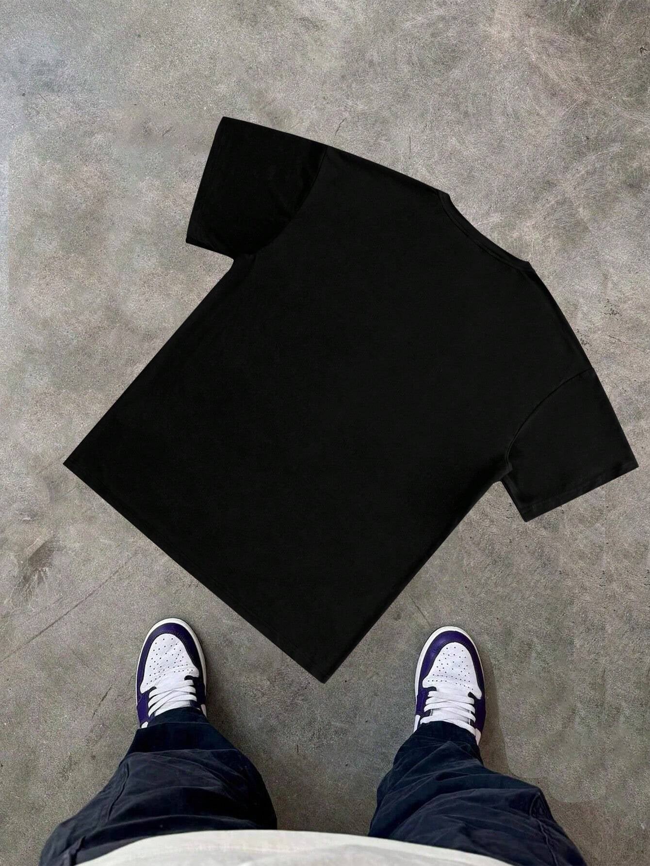 PAVTROS Manfinity Streetrush Streetrush Men'S Contrast Color Print round Neck Short Sleeve T-Shirt Men Y2K Clothes Men Outfit Men Black Outfit,Halloween,Halloween Party,Streetwear