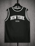 Manfinity ZONE917 Knit Mesh Letter Print Men'S Sleeveless Jersey Tank Top, Summer