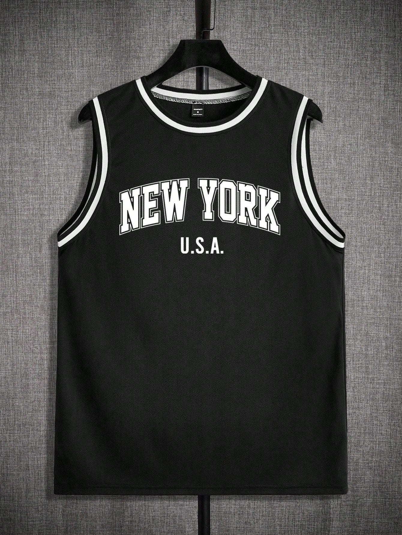 Manfinity ZONE917 Knit Mesh Letter Print Men'S Sleeveless Jersey Tank Top, Summer