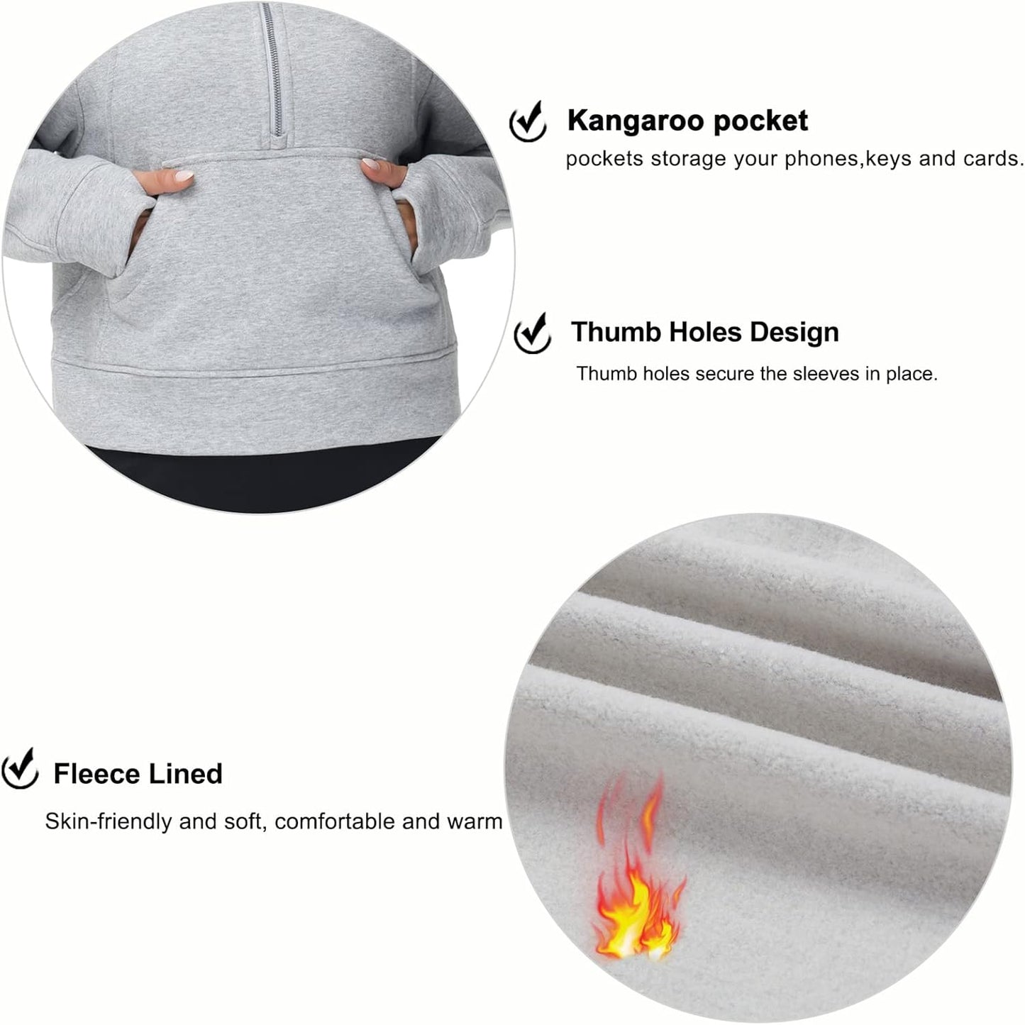 Womens' Half Zip Pullover Fleece Stand Collar Crop Sweatshirt with Pockets Thumb Hole