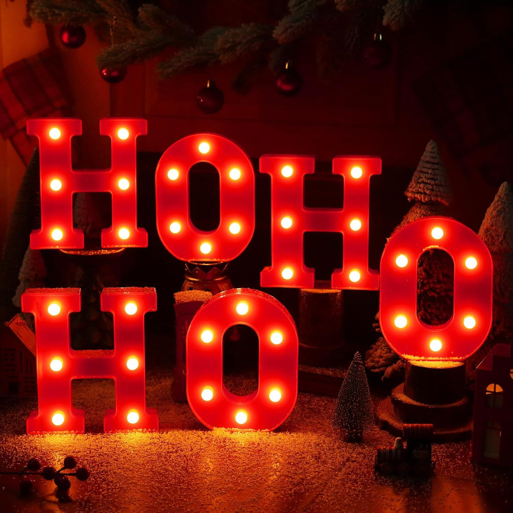 Ho Ho Ho Christmas Decorations Indoor, 6.3 Inches LED Marquee Light up Letters HOHOHO Signs, Battery Operated Christmas Lights Sign for Home Table Top Mantel Room Bedroom Bar Xmas Party Decor