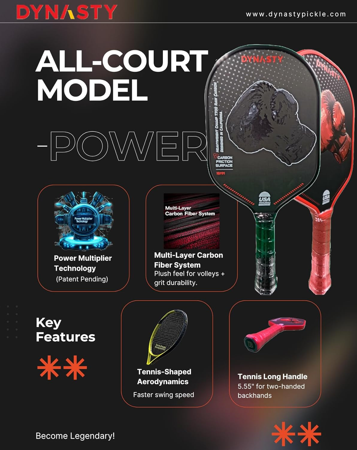 Heavyweight Champ T700 Triple-Layer Raw Carbon Fiber + Carbon Friction Surface 16Mm Tennis-Shaped Aerodynamics *Gen 3.5 All-Court Pickleball Paddle* // Hall of Famer 18K *Control+Spin Paddle*