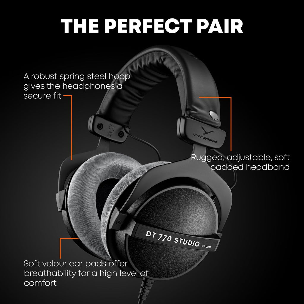 DT 770 Pro Studio Headphones - Over-Ear, Closed-Back, Professional Design for Recording and Monitoring (80 Ohm, Grey)