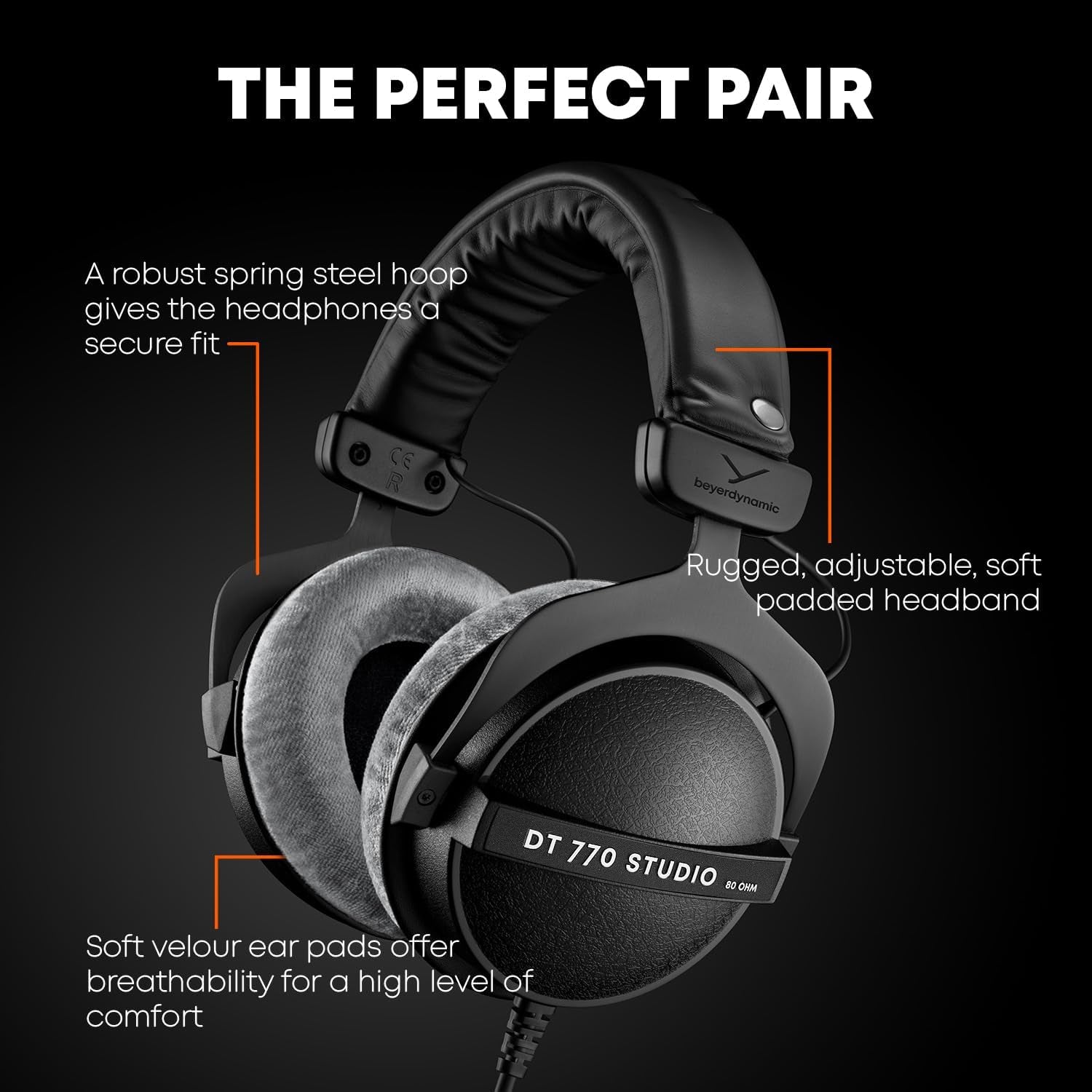 DT 770 Pro Studio Headphones - Over-Ear, Closed-Back, Professional Design for Recording and Monitoring (80 Ohm, Grey)