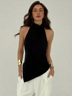 Aloruh Women'S Solid Color Asymmetrical Hem Halter Neck Top,Rave Top