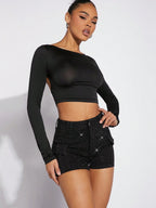 Denimoi Women'S Black Rhinestone Dot Flap Pocket Shorts, Denim Shorts, for Going Out, Party, Country Concert Outfit, Rave Festival Outfit, Clubwear