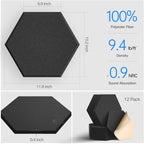 12 Pack Self-Adhesive Acoustic Panels 12" X 10" X 0.4" - Sound Proof Foam Panels with High Density, Stylish Hexagonal Design, Flame Resistant, Absorb Noise and Eliminate Echoes(Black)