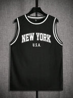 Manfinity ZONE917 Knit Mesh Letter Print Men'S Sleeveless Jersey Tank Top, Summer