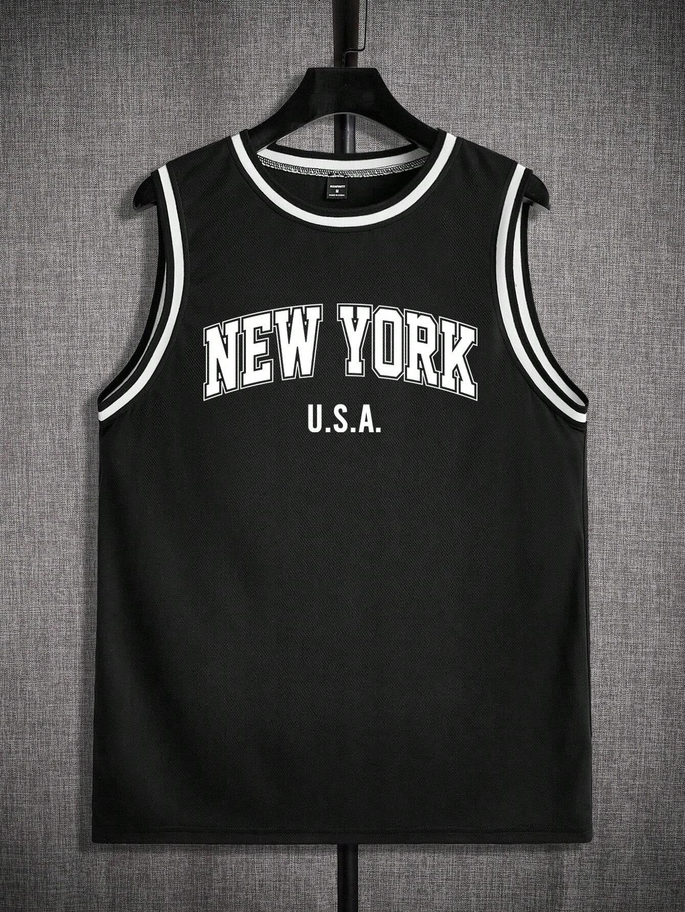 Manfinity ZONE917 Knit Mesh Letter Print Men'S Sleeveless Jersey Tank Top, Summer