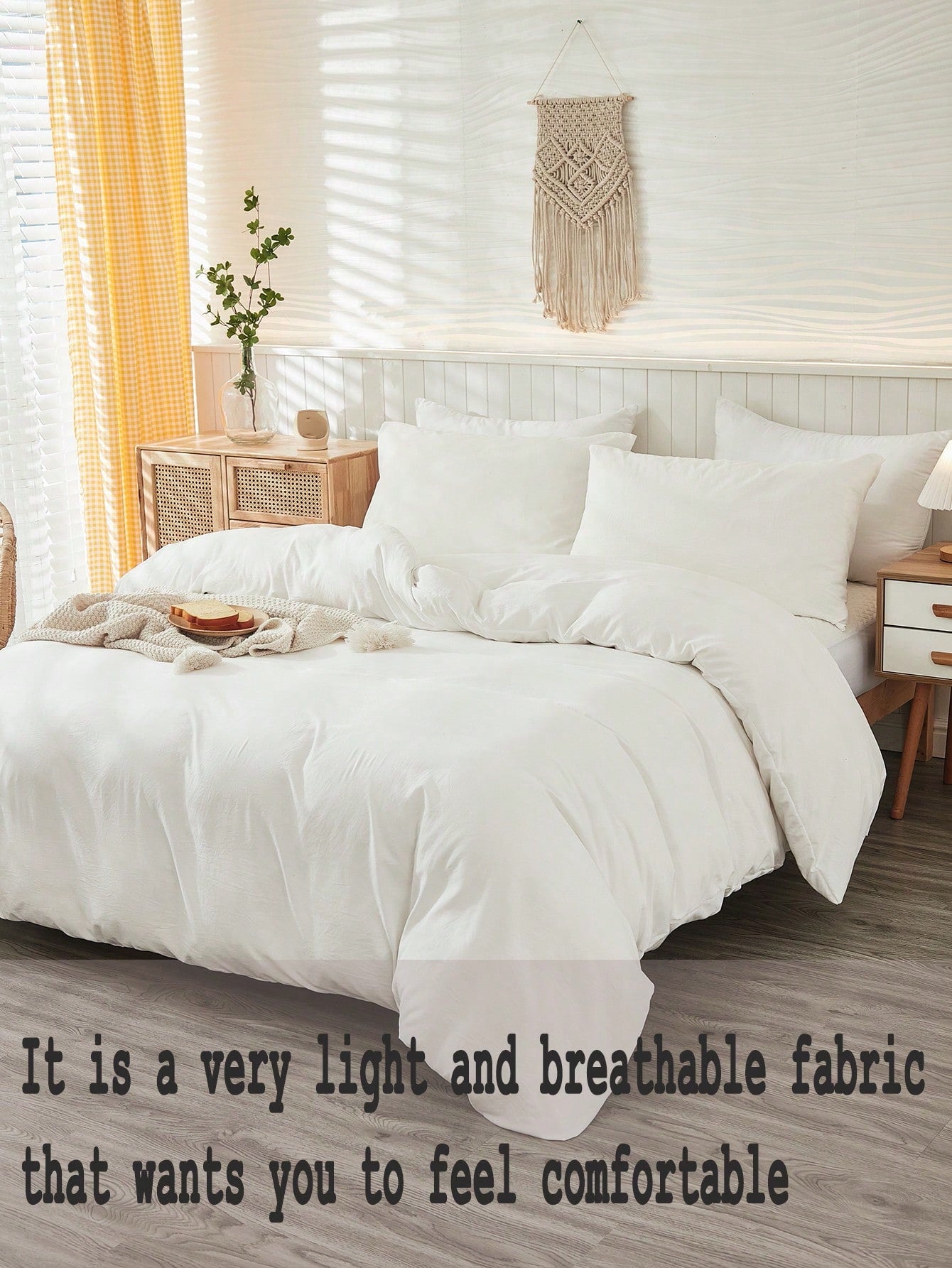 3Pcs Plain White Duvet Cover Set, Boho Farmhouse Bedding Decor, Soft Microfiber Comforter Cover for Boys & Girls (1 Duvet Cover + 2 Pillowcases No Insert), School Dorm Essentials, Cozy Aesthetic