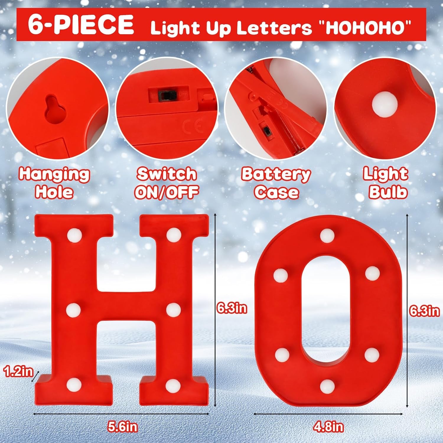 Ho Ho Ho Christmas Decorations Indoor, 6.3 Inches LED Marquee Light up Letters HOHOHO Signs, Battery Operated Christmas Lights Sign for Home Table Top Mantel Room Bedroom Bar Xmas Party Decor