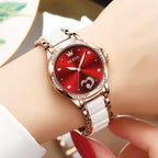 Womens Automatic Watch, Premium Large Face Diamond Accented Self Winding Watches for Women, Fashion Waterproof Ladies Dress Watch, Two Tone Stainless Steel Ceramic Bracelet
