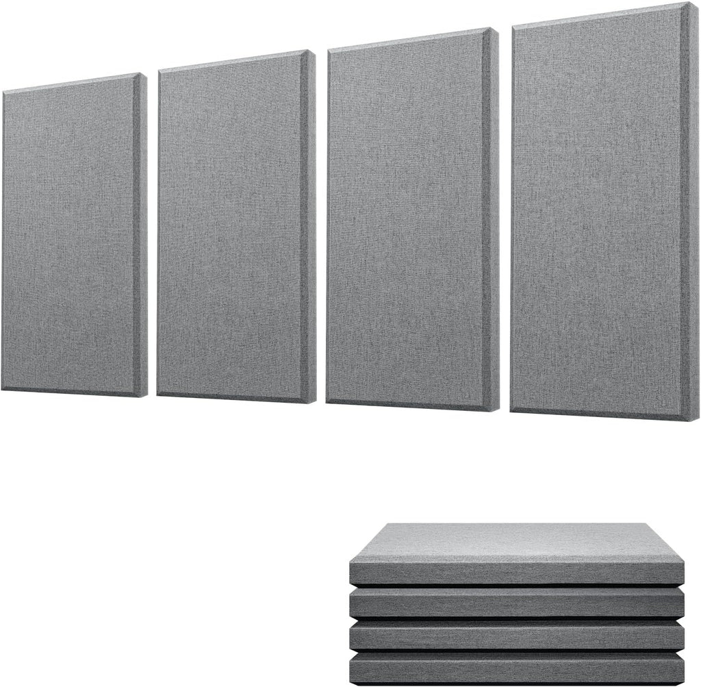 Acoustic Panels 4 PCS, 2.4“ Thick Fiberglass Soundproof Wall Panels 24''X12'', Self-Adhesive Sound Absorbing Panels for Studios, Office, Home Theater (Gray)