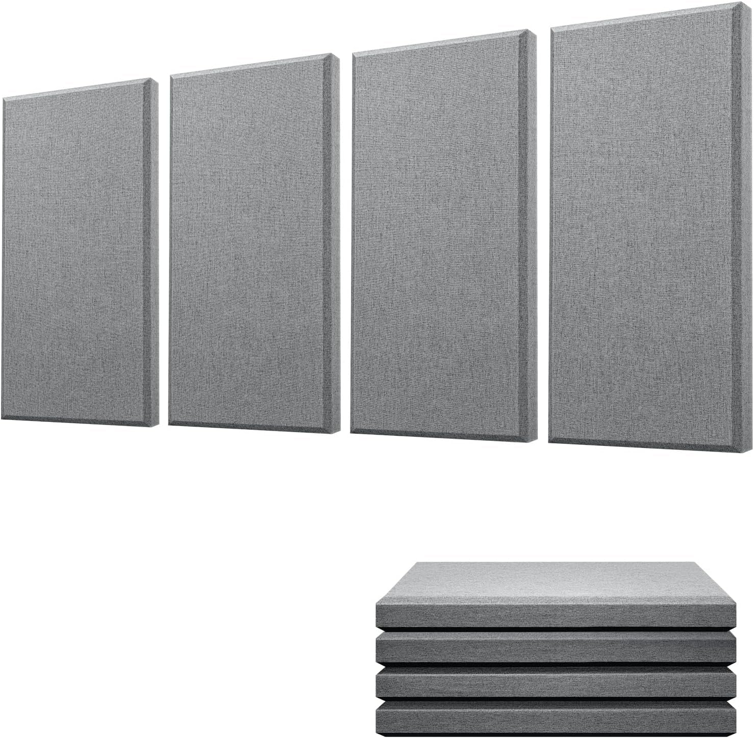 Acoustic Panels 4 PCS, 2.4“ Thick Fiberglass Soundproof Wall Panels 24''X12'', Self-Adhesive Sound Absorbing Panels for Studios, Office, Home Theater (Gray)