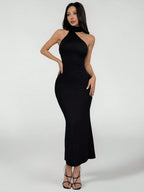 PETITE Solid Halter Neck Backless Bodycon Dress