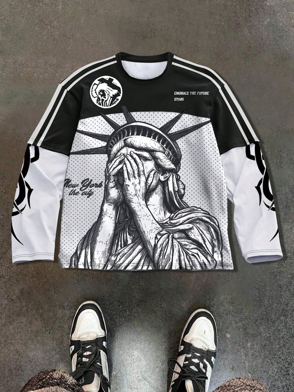 PAVTROS Manfinity Streetrush Men'S Casual Letter Print round Neck 2 in 1 Long Sleeve T-Shirt for Autumn, for Fall