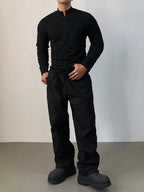 DAZY Men'S Solid Color Stand Collar Zipper Long Sleeve Slim Fit Sports T-Shirt, Autumn, Fall