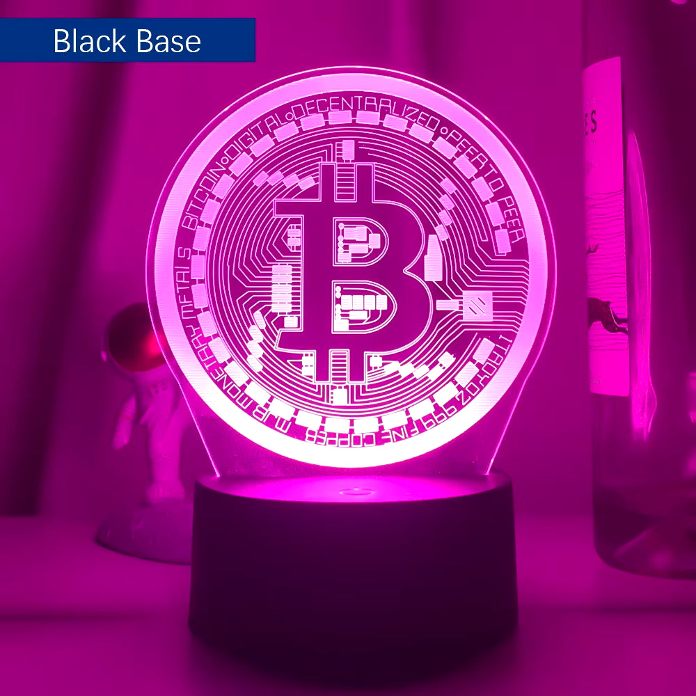 Acrylic Led Night Light Bitcoin for Room Decorative Nightlight Touch Sensor 7 Color Changing Battery Powered Table Night Lamp 3D