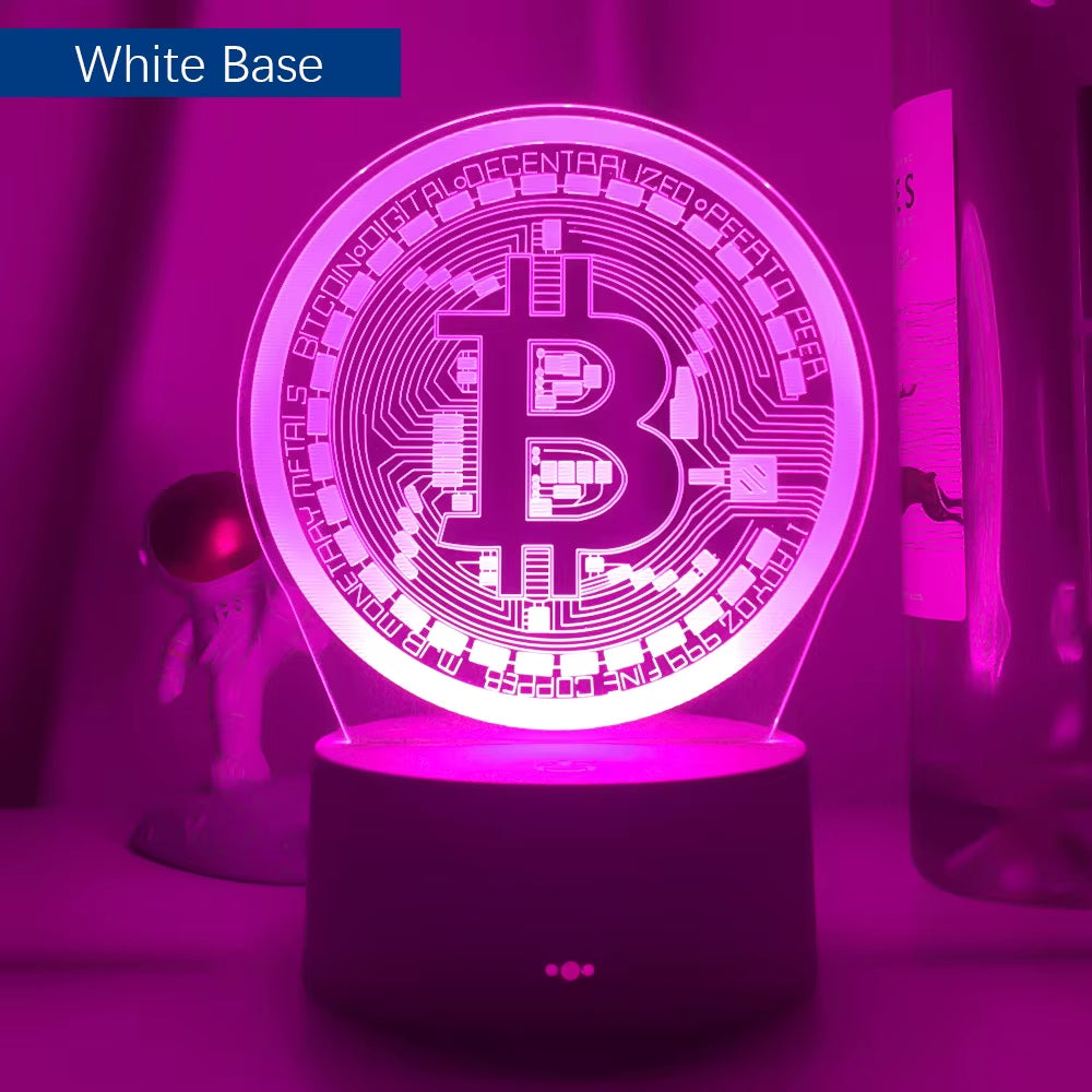 Acrylic Led Night Light Bitcoin for Room Decorative Nightlight Touch Sensor 7 Color Changing Battery Powered Table Night Lamp 3D