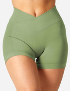Scrunch Butt Workout Shorts Women 3.5" Seamless V Cross Waist Sport Gym Amplify Shorts