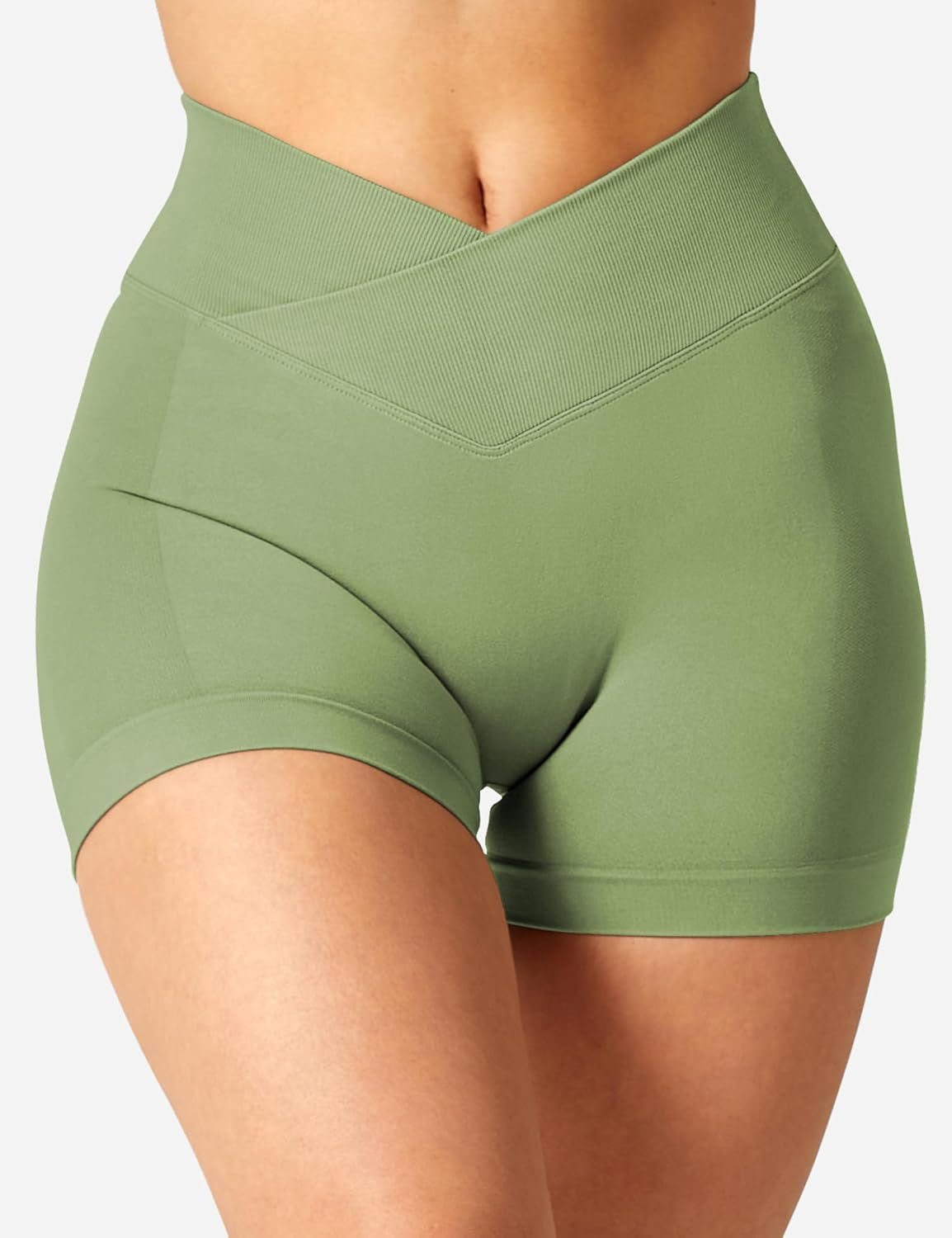 Scrunch Butt Workout Shorts Women 3.5" Seamless V Cross Waist Sport Gym Amplify Shorts