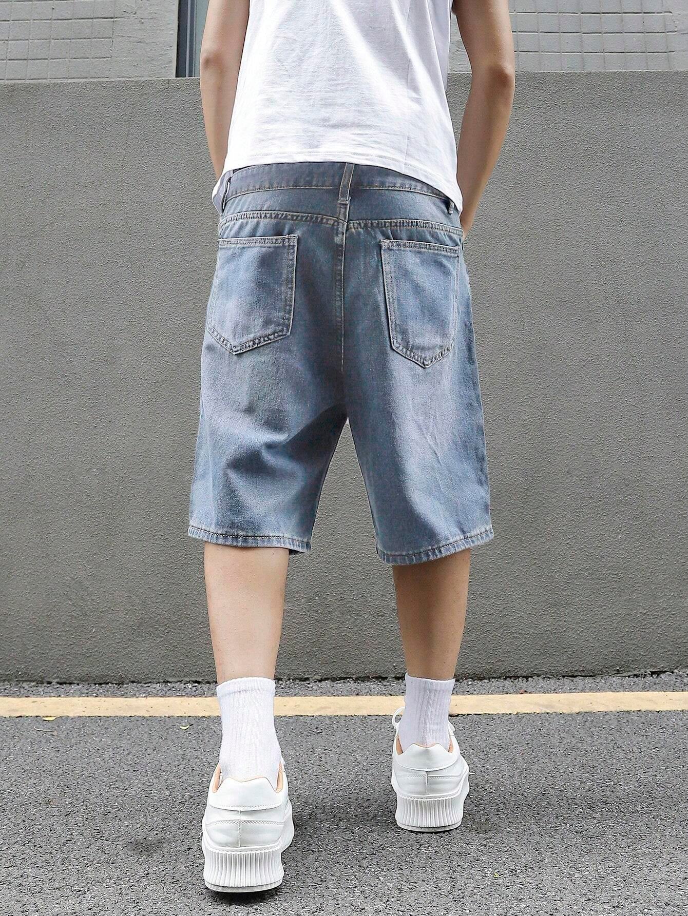 Manfinity EMRG Men'S Loose Fit Casual Denim Bermuda Shorts with Pockets, Summer Denim Shorts Jorts