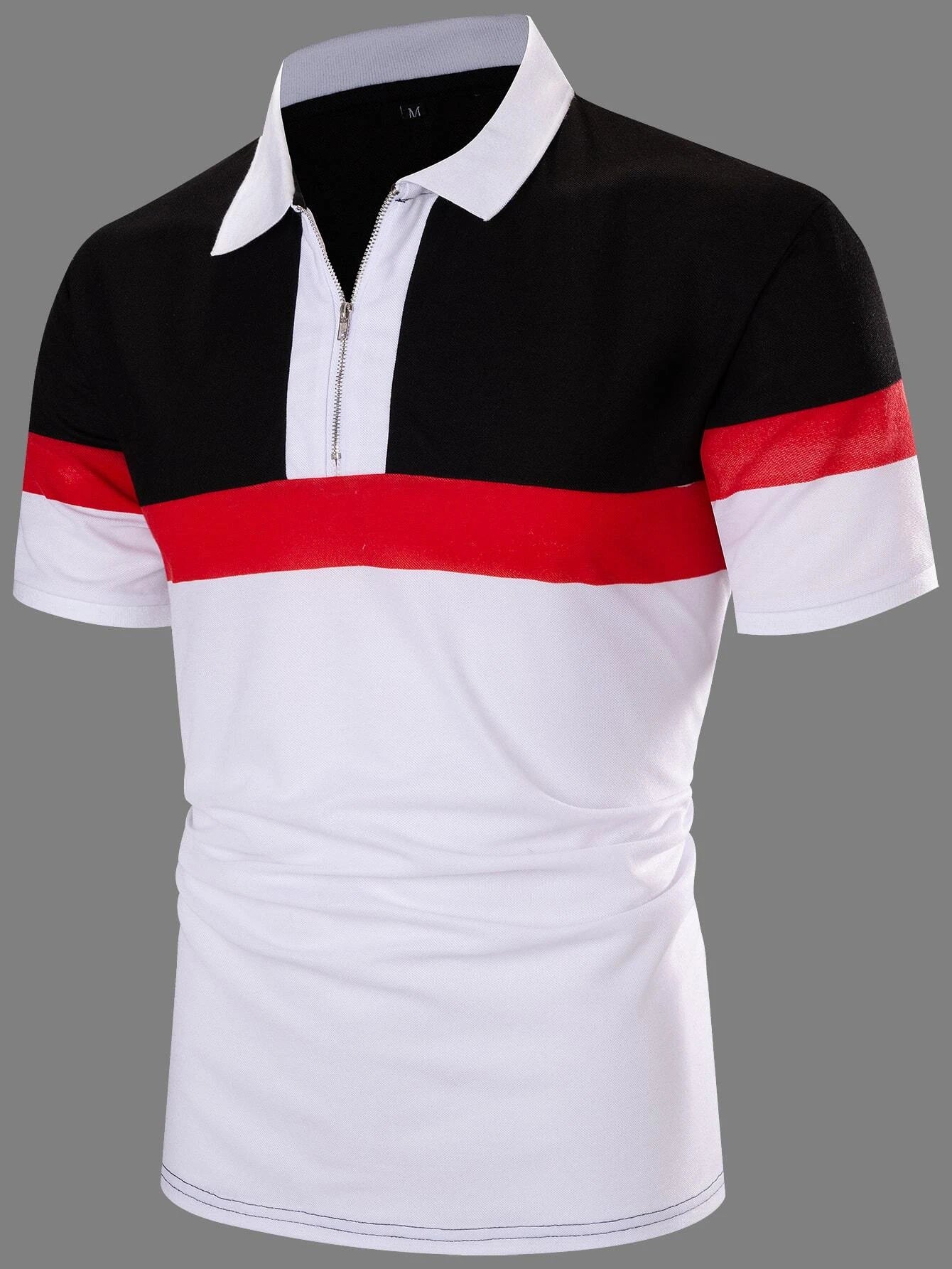 Manfinity Men Color Block Quarter Zipper Polo Shirt