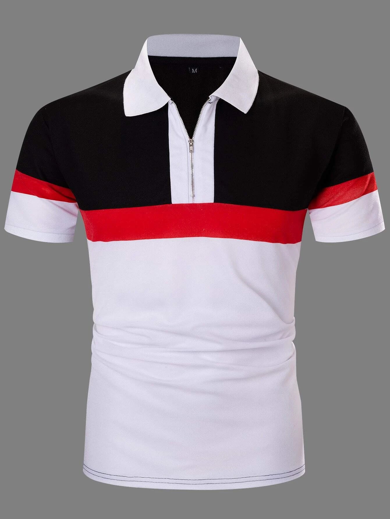 Manfinity Men Color Block Quarter Zipper Polo Shirt