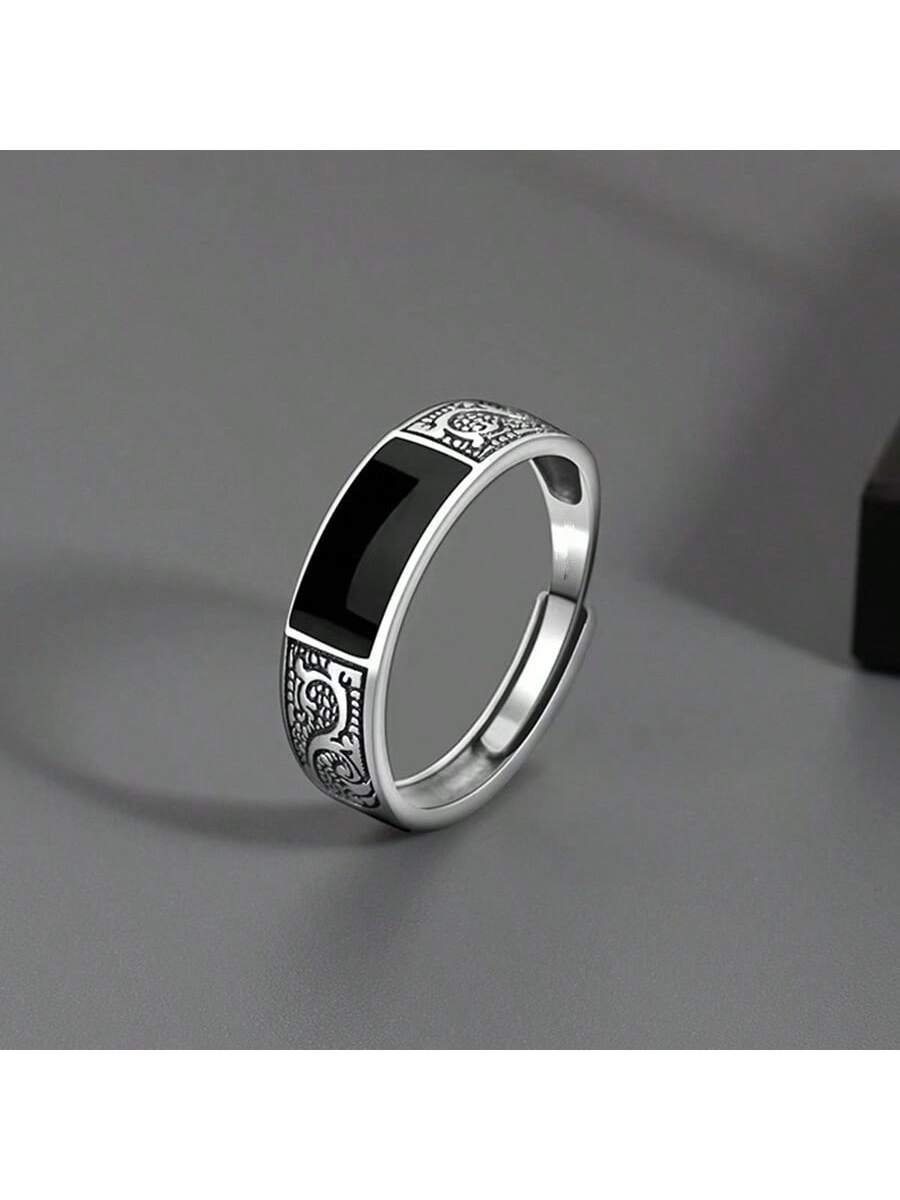 1Pc Vintage Dragon Engraving Men'S Opened Fashionable Ring with Simple Design, Ins Style