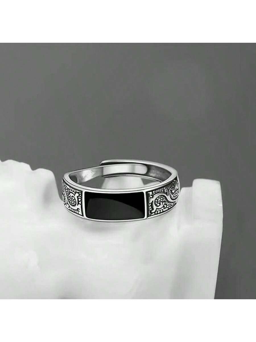 1Pc Vintage Dragon Engraving Men'S Opened Fashionable Ring with Simple Design, Ins Style