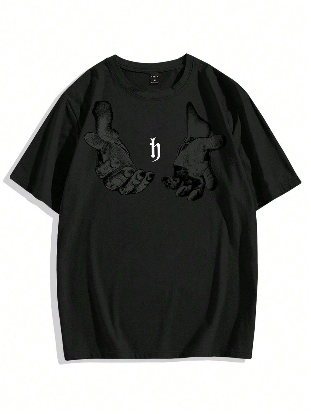 Manfinity EMRG Men Hand Print round Neck Short Sleeve Oversized Casual T-Shirt, for Going Out