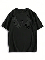 Manfinity EMRG Men Hand Print round Neck Short Sleeve Oversized Casual T-Shirt, for Going Out