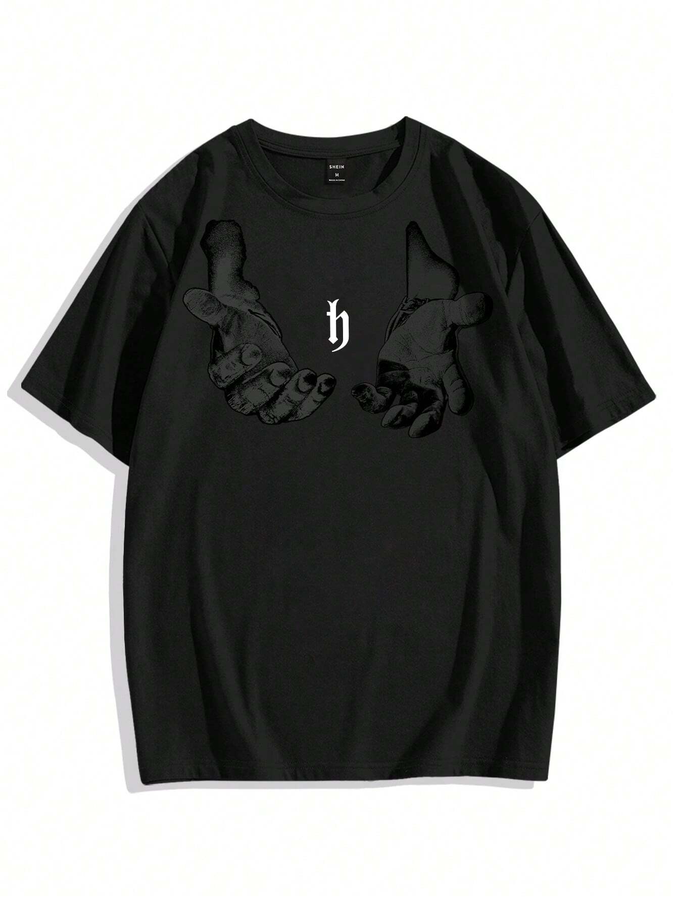 Manfinity EMRG Men Hand Print round Neck Short Sleeve Oversized Casual T-Shirt, for Going Out