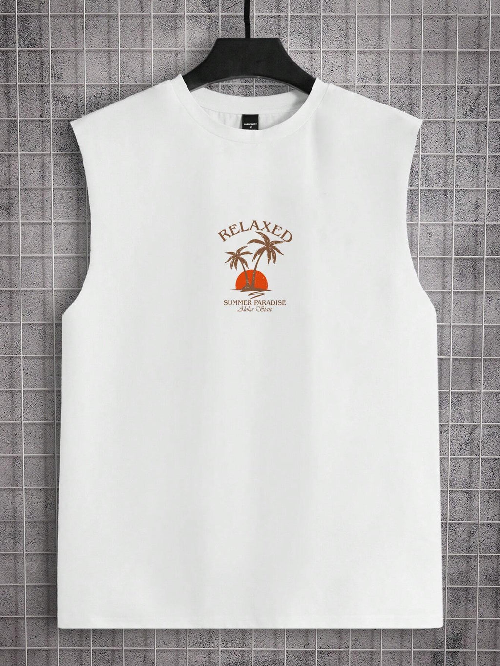 Manfinity RSRT Men'S Tropical and Letter Print Graphic Casual Summer Sleeveless Tank Top