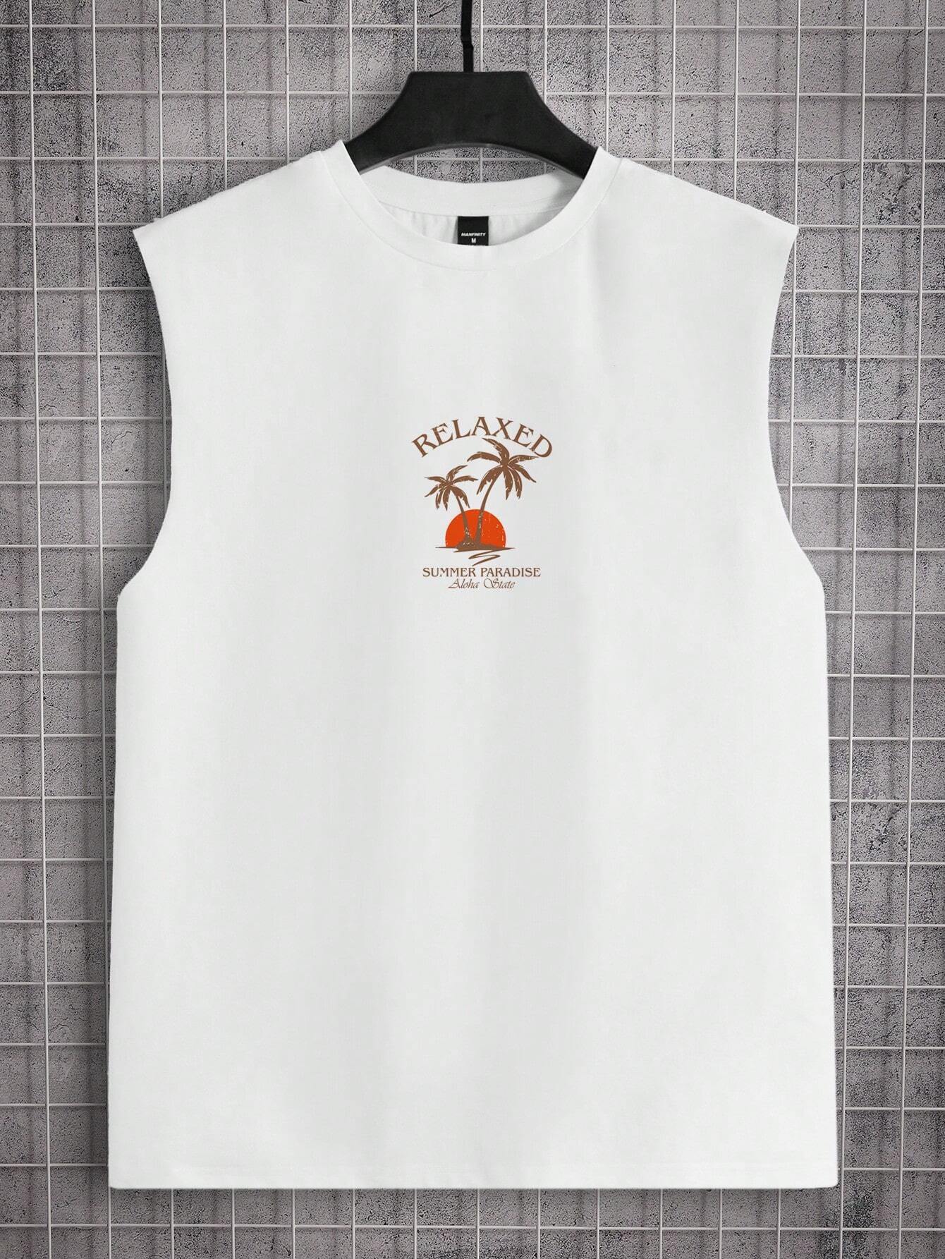 Manfinity RSRT Men'S Tropical and Letter Print Graphic Casual Summer Sleeveless Tank Top