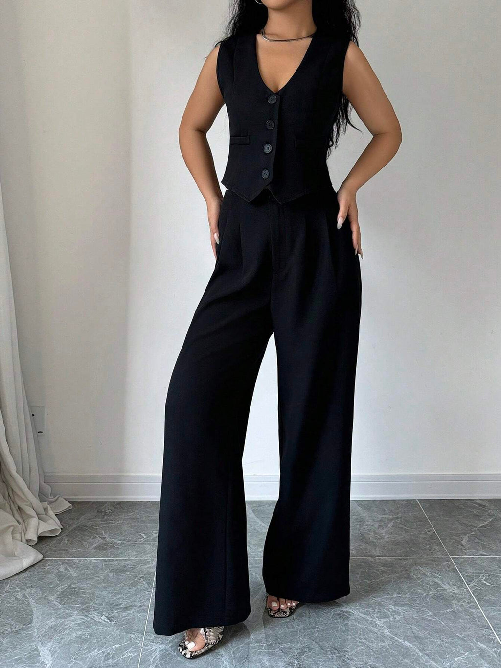 Elenzga Sleeveless Blazer Vest and Suit Pants Set