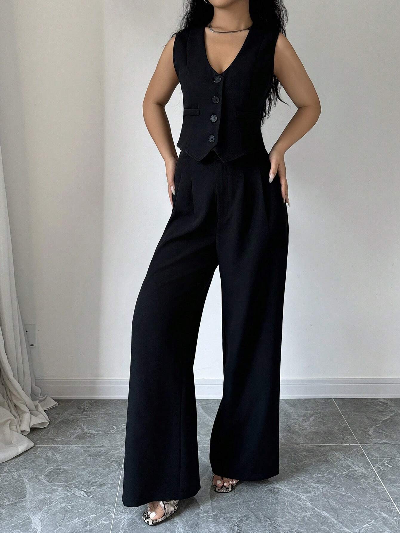 Elenzga Sleeveless Blazer Vest and Suit Pants Set