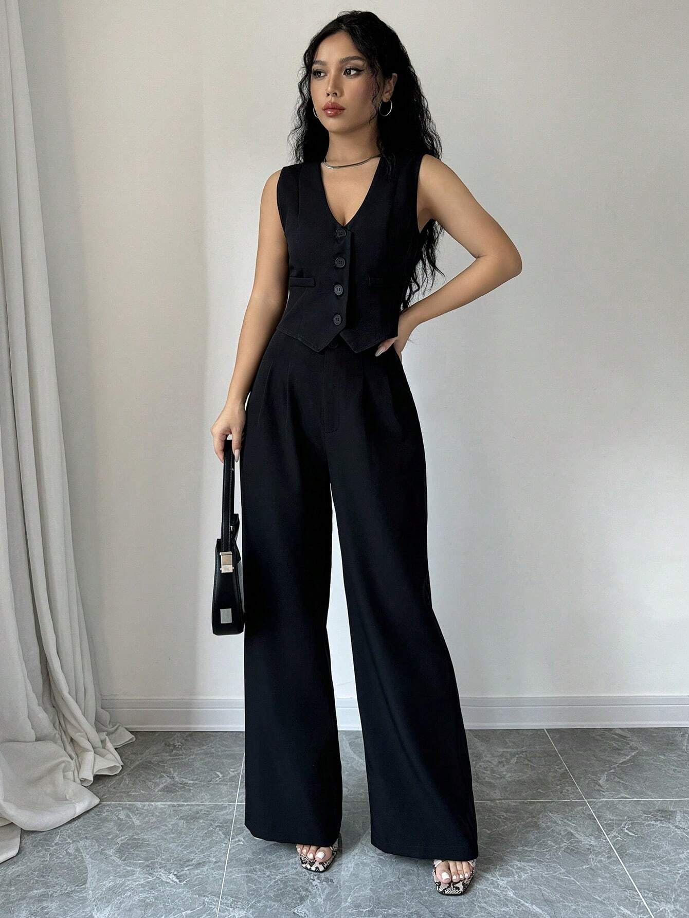 Elenzga Sleeveless Blazer Vest and Suit Pants Set