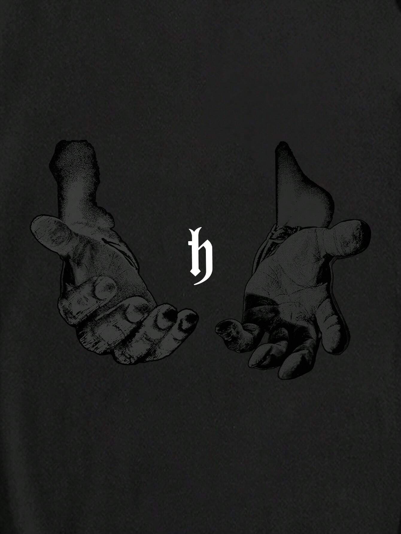 Manfinity EMRG Men Hand Print round Neck Short Sleeve Oversized Casual T-Shirt, for Going Out