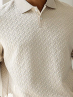 Manfinity Homme Men'S Vacation Casual Style with an Ins-Inspired Look. a Geometric Diamond-Textured Jacquard Knit Short-Sleeve Khaki Polo Shirt with a Button Placket, Perfect for Music Festivals and Hawaiian Beach Vacations, as Well as Everyday Wear-An Ideal Gift for a Boyfriend or Husband. Offers a French Elegance and Romance. Men'S Apricot Geometric Stripe Textured Casual Polo Shirt, Polos for Men , Polo Shirts for Men Collar