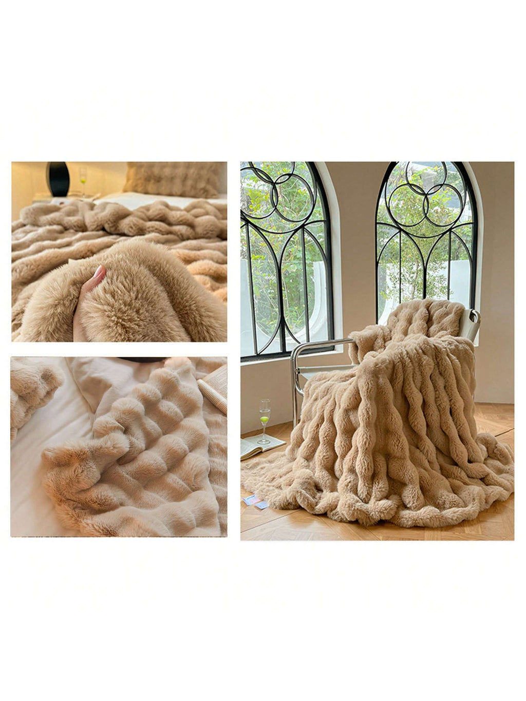 Luxury Thick Plush Faux Rabbit Fur Throw Blanket Ultra-Plush Cozy Soft Decorative Blanket Use for Couch Bed Travel