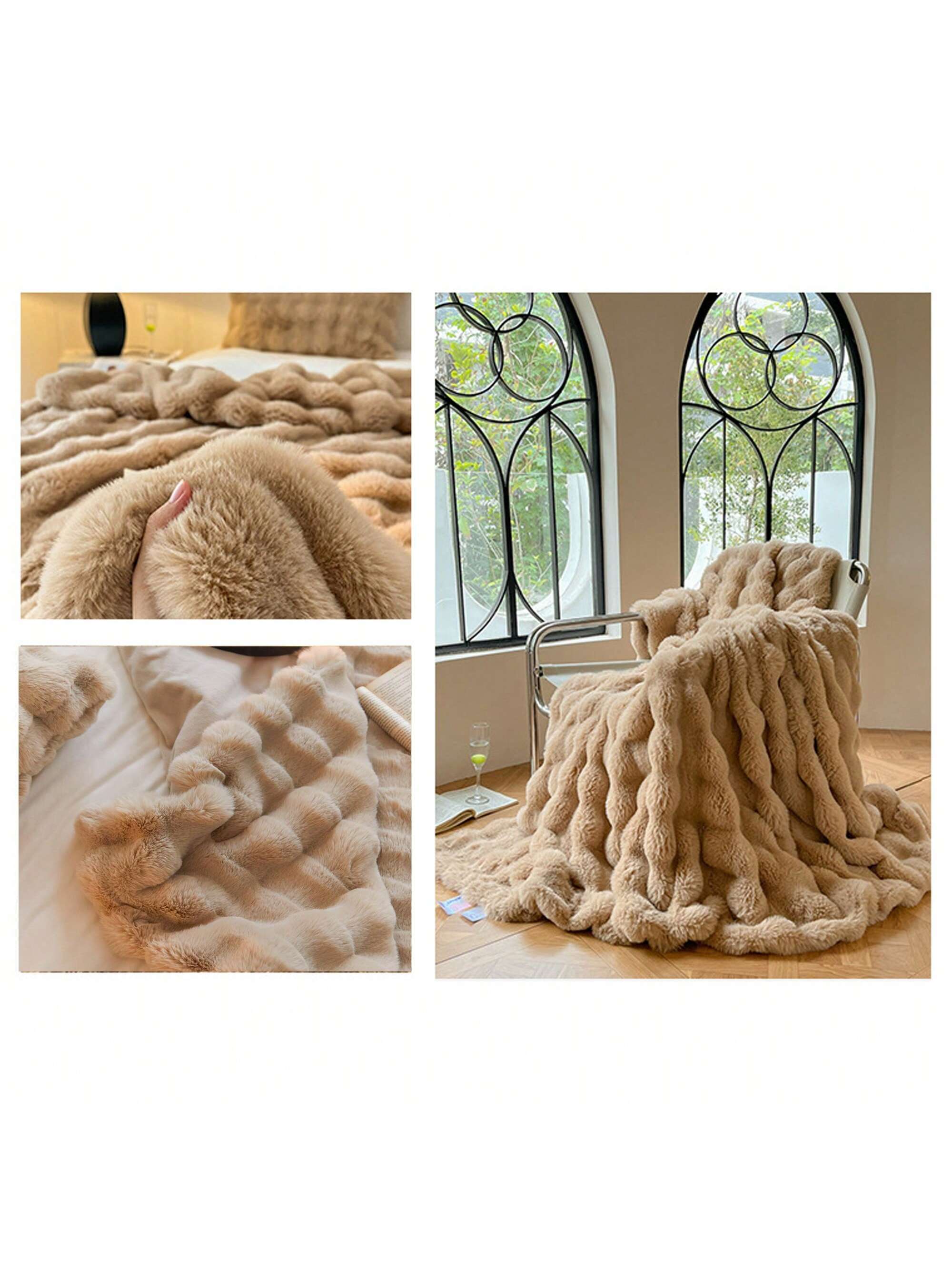 Luxury Thick Plush Faux Rabbit Fur Throw Blanket Ultra-Plush Cozy Soft Decorative Blanket Use for Couch Bed Travel